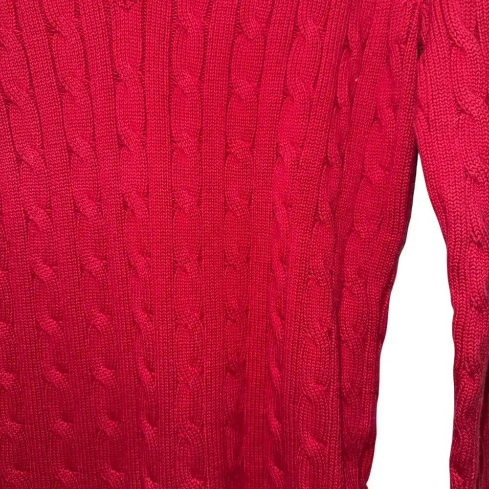 Vintage Tommy Hilfiger Womens Red V Neck Cable Knit Cotton Sweater Preppy MED - Picture 3 of 7